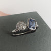 Contemporary platinum blue sapphire and diamond stacking engagement ring toi et moi