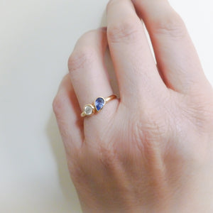 Bespoke pear shape blue sapphire and diamond ring by Sue Lane