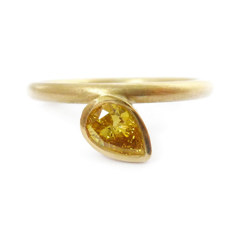 Unusual, unique, bespoke and modern statement gold yellow diamond stacking dress ring set handmade by designer maker Sue Lane contemporary Jewellery, UK