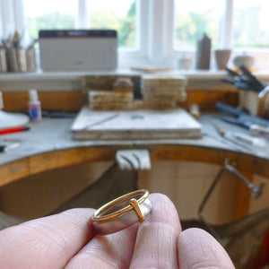 Platinum and 18ct gold two band ring contemporary hand made Sue Lane. Multi band ring or interlocking ring, sometimes called double band ring too.