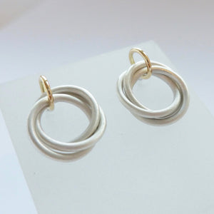 modern brushed silver and gold" russian style ring" stud earrings