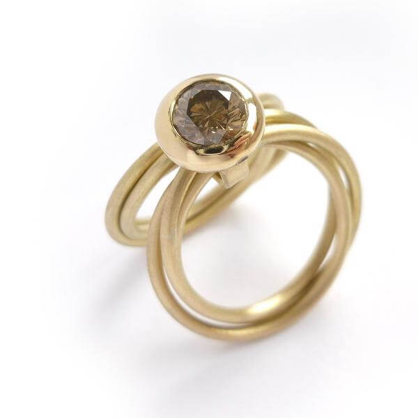 Contemporary, handmade, and unique 18ct gold ring champagne diamond Russian style - commission