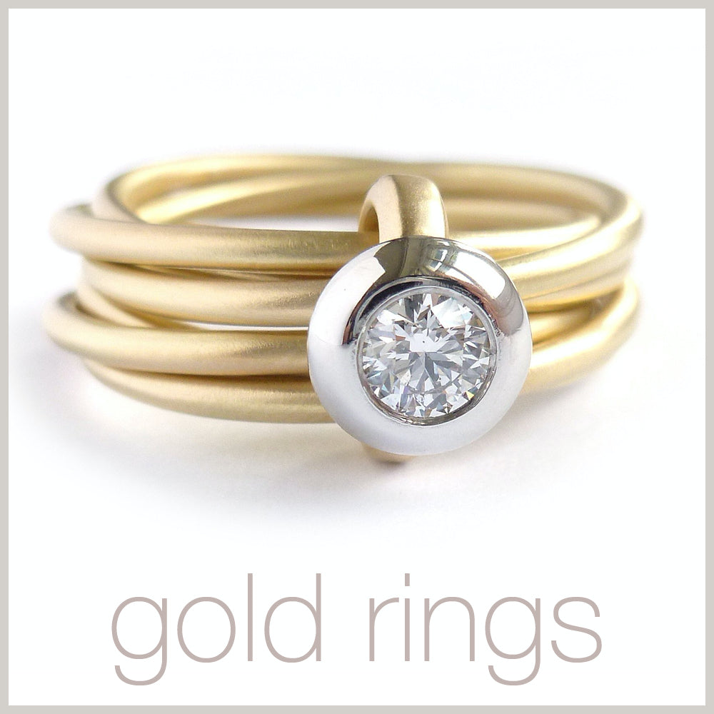 Contemporary jewellery remodelling commissioning gold rings