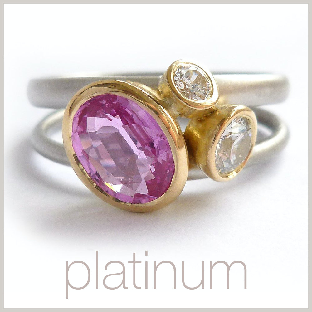 Contemporary jewellery remodelling commissioning platinum rings
