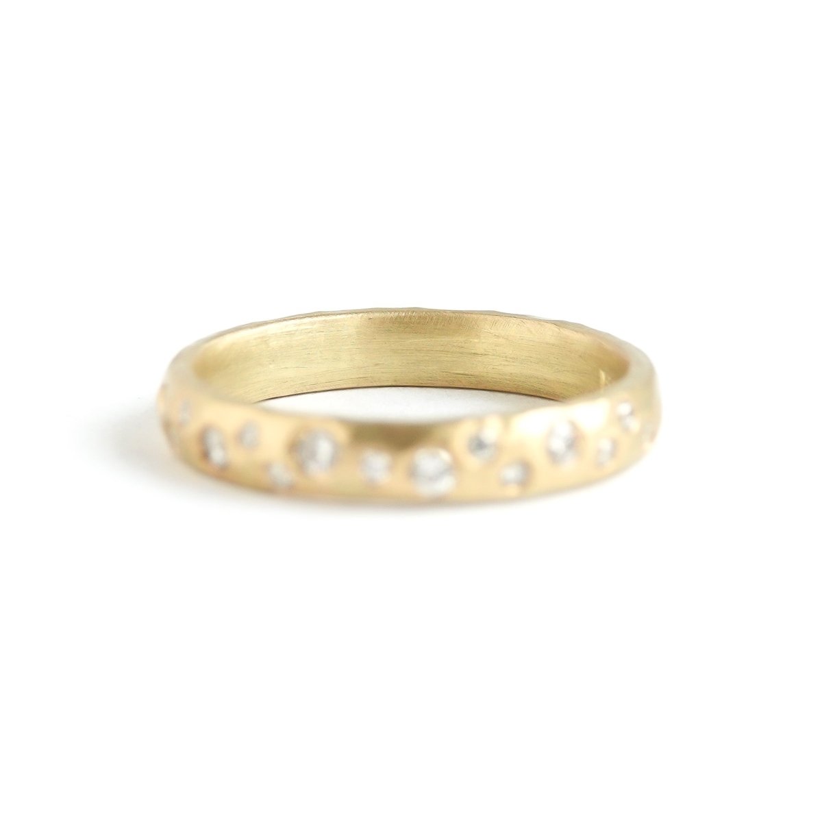 18ct gold diamond eternity ring with a hammered textured Sue Lane contemporary bespoke handmade