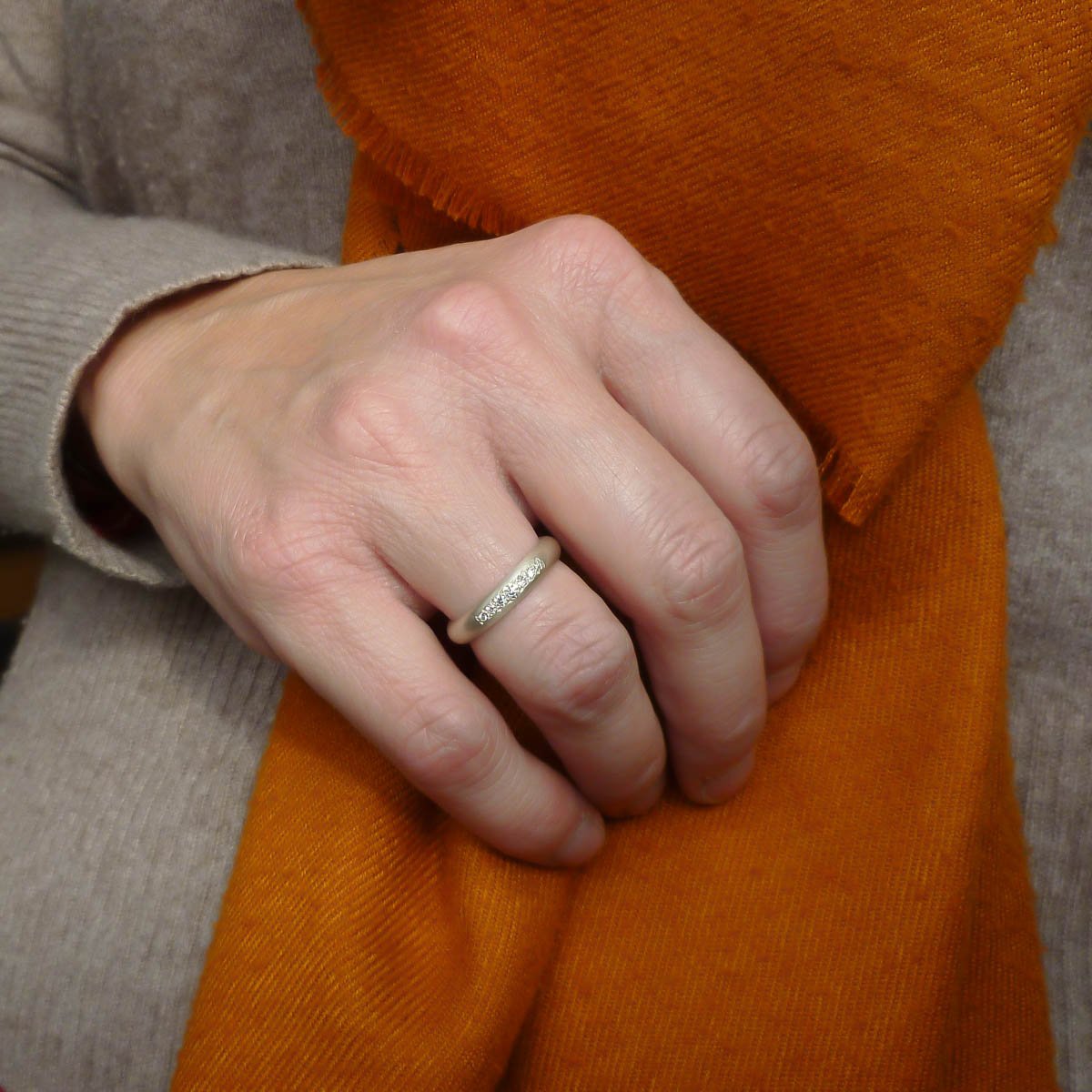 Contemporary 9ct white gold and diamond band, handmade by Sue Lane Jewellery in Herefordshire