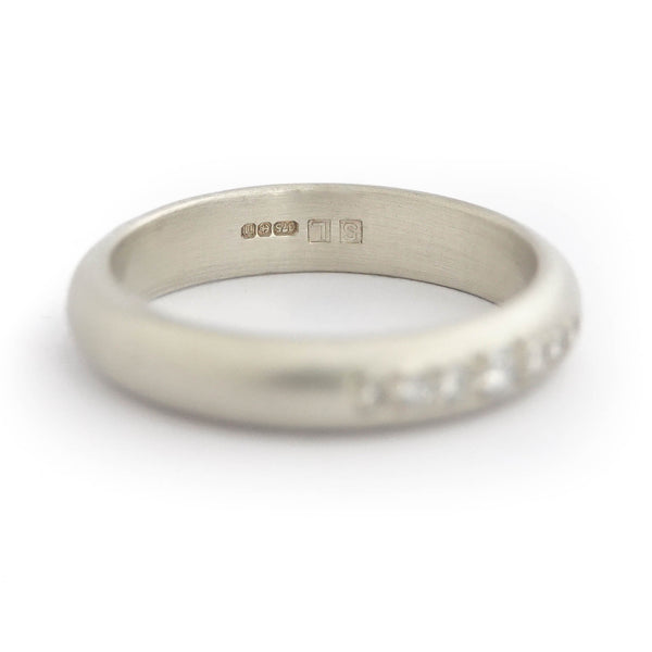 Contemporary 9ct white gold and diamond band, handmade by Sue Lane Jewellery in Herefordshire, UK.