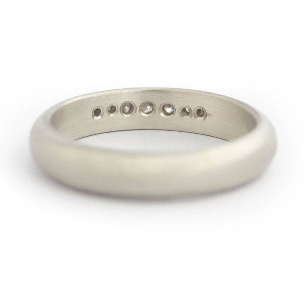 Contemporary 9ct white gold and diamond band, handmade by Sue Lane Jewellery in Herefordshire, UK.