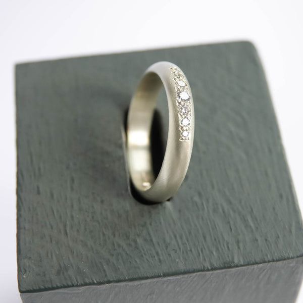 Contemporary 9ct white gold and diamond band, handmade by Sue Lane Jewellery in Herefordshire, UK.