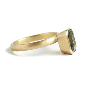 Bespoke contemporary handmade unique and beautiful green sapphire 18ct gold double band ring Sue Lane