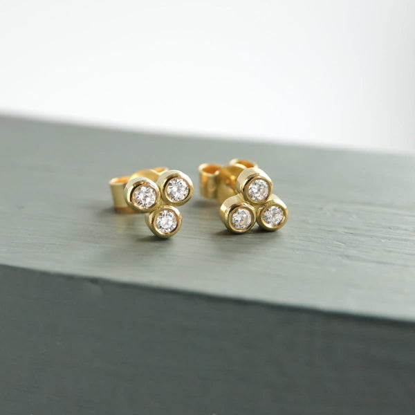 Contemporary 18ct yellow gold diamond earrings - Sue Lane