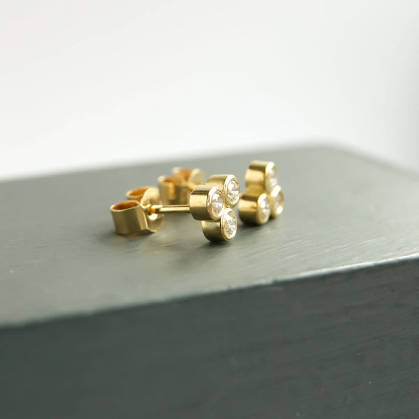 Contemporary 18ct yellow gold diamond earrings - Sue Lane