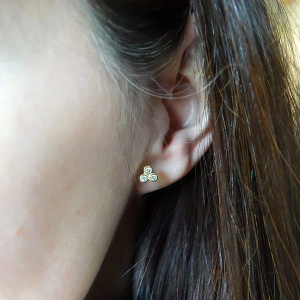 Contemporary 18ct yellow gold diamond earrings - Sue Lane