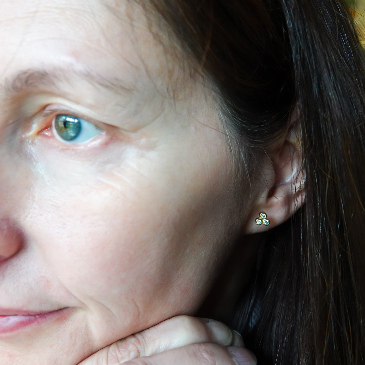 Contemporary 18ct yellow gold diamond earrings - Sue Lane