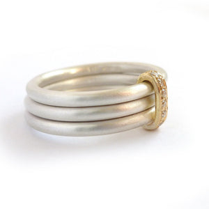 Contemporary bespoke handmade commissioned unique silver gold diamond ring 