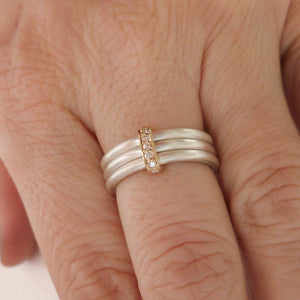 Contemporary bespoke handmade commissioned unique silver gold diamond ring 