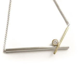 Contemporary diamond necklace - silver and 18ct gold.