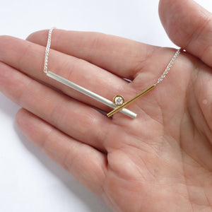 Contemporary diamond necklace - silver and 18ct gold.