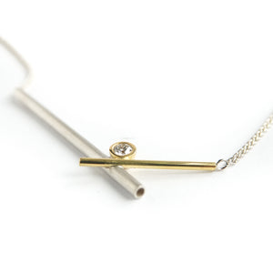 Contemporary diamond necklace - silver and 18ct gold.