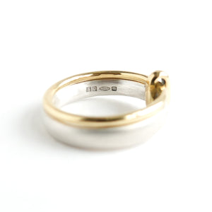 Contemporary modern unique 18ct gold silver diamond two band ring by Sue Lane