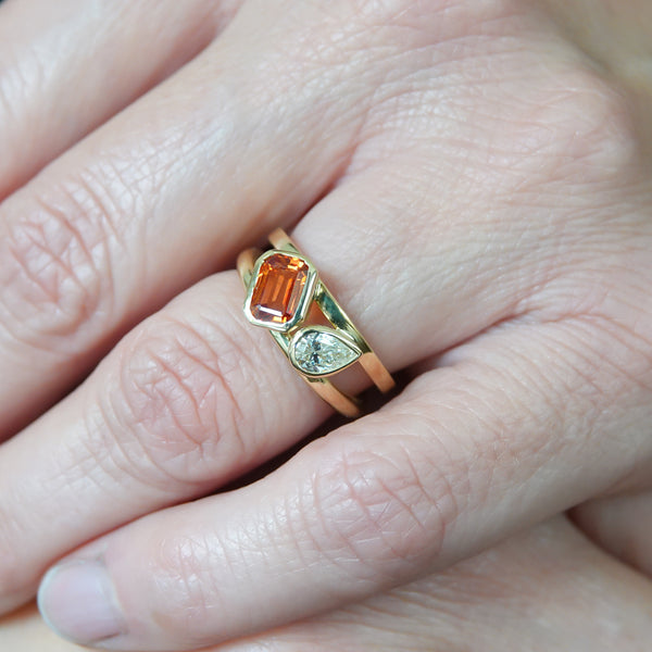 Orange sapphire diamond 18ct gold double band ring contemporary Sue Lane