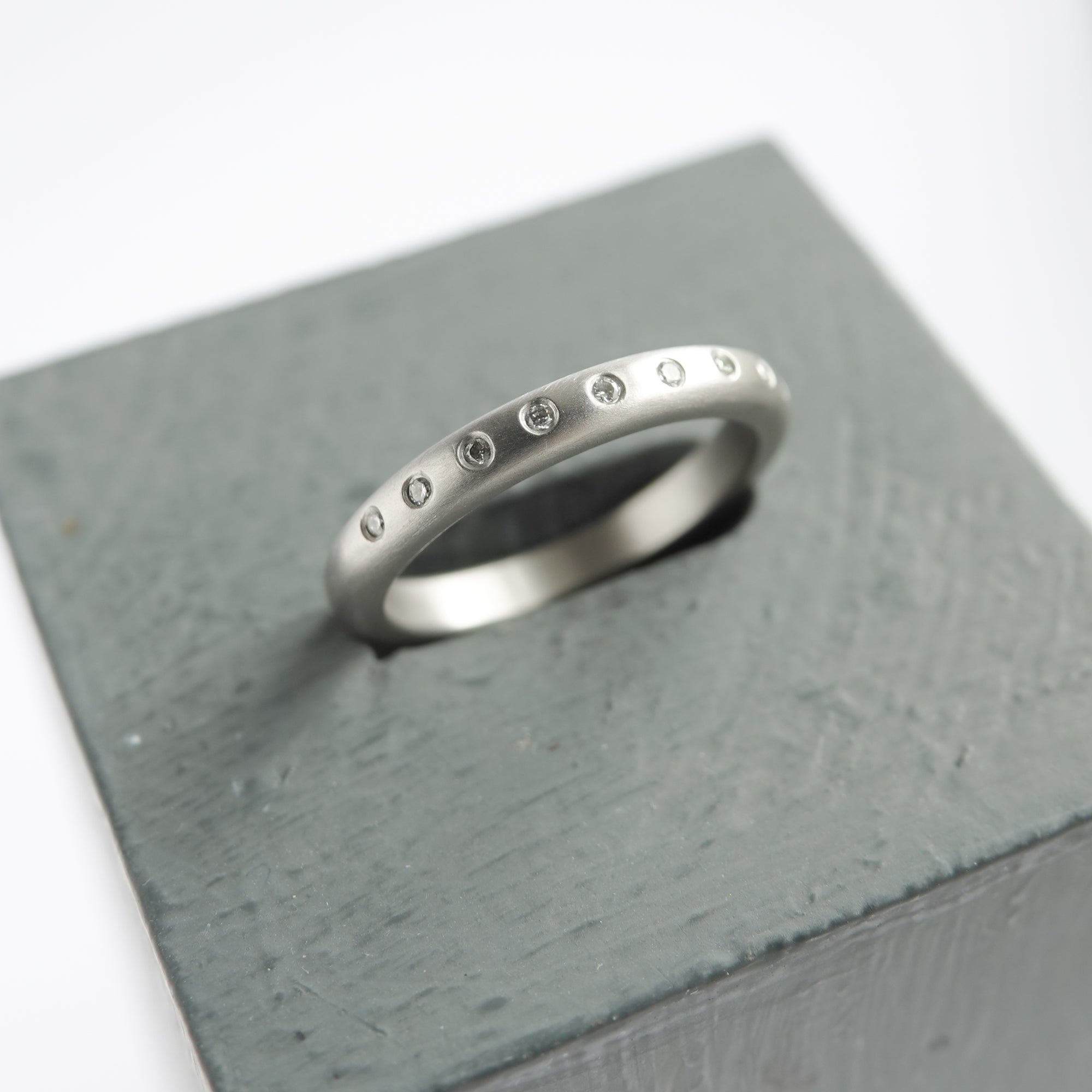 Contemporary platinum and diamond wedding, eternity or stacking ring