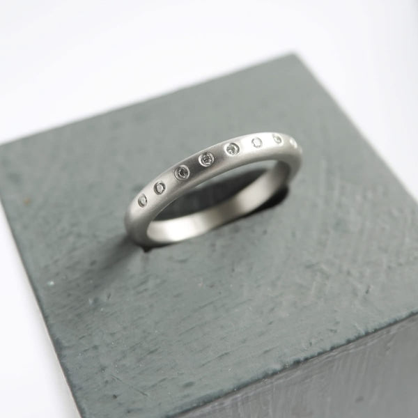 Contemporary platinum and diamond wedding, eternity or stacking ring