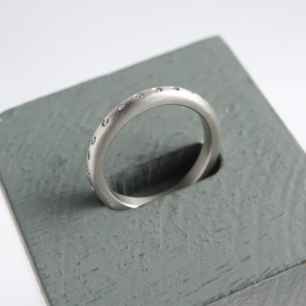 Contemporary platinum and diamond wedding, eternity or stacking ring