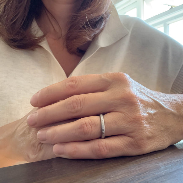Contemporary platinum and diamond wedding, eternity or stacking ring