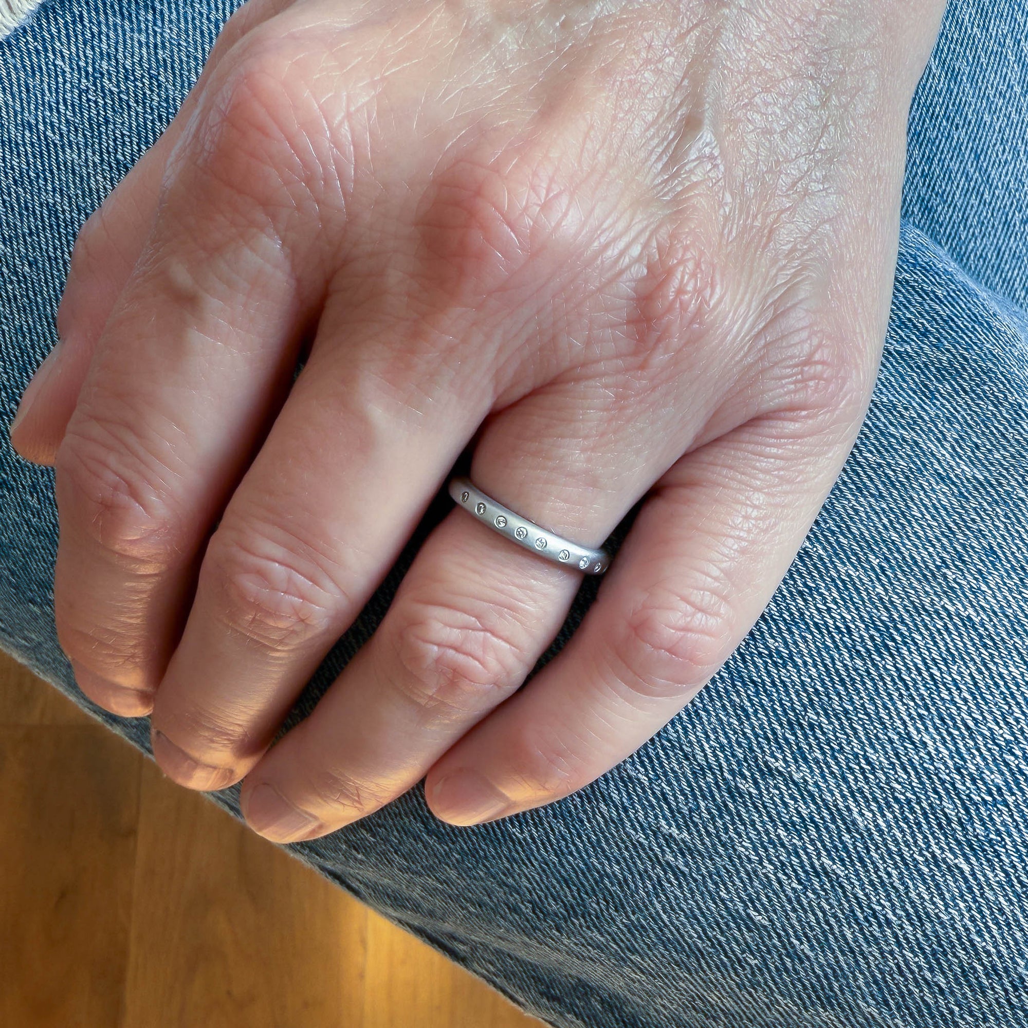 Contemporary platinum and diamond wedding, eternity or stacking ring