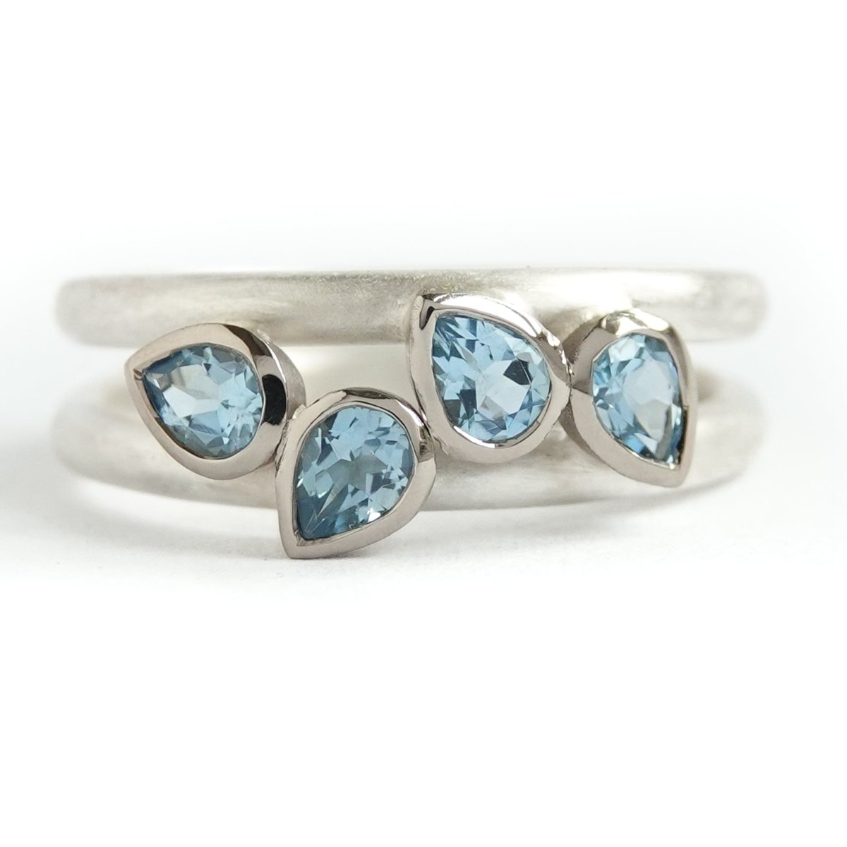 Contemporary silver and 18ct gold two band aquamarine ring by Sue Lane