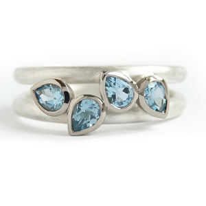 Contemporary silver and 18ct gold two band aquamarine ring by Sue Lane