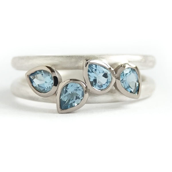 Contemporary silver and 18ct gold two band aquamarine ring by Sue Lane