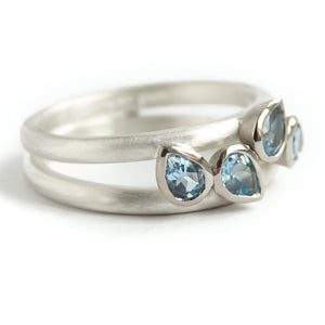 Contemporary silver and 18ct gold two band aquamarine ring by Sue Lane
