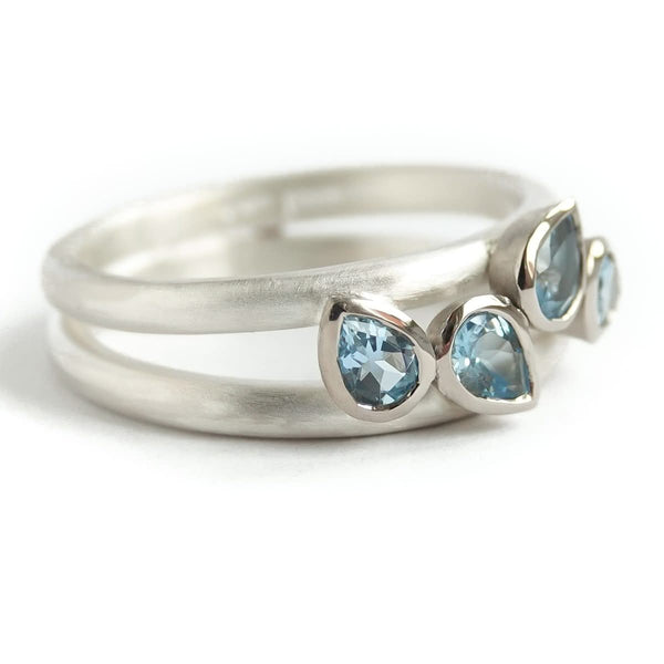 Contemporary silver and 18ct gold two band aquamarine ring by Sue Lane