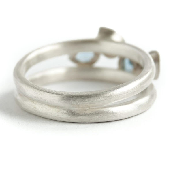 Contemporary silver and 18ct gold two band aquamarine ring by Sue Lane