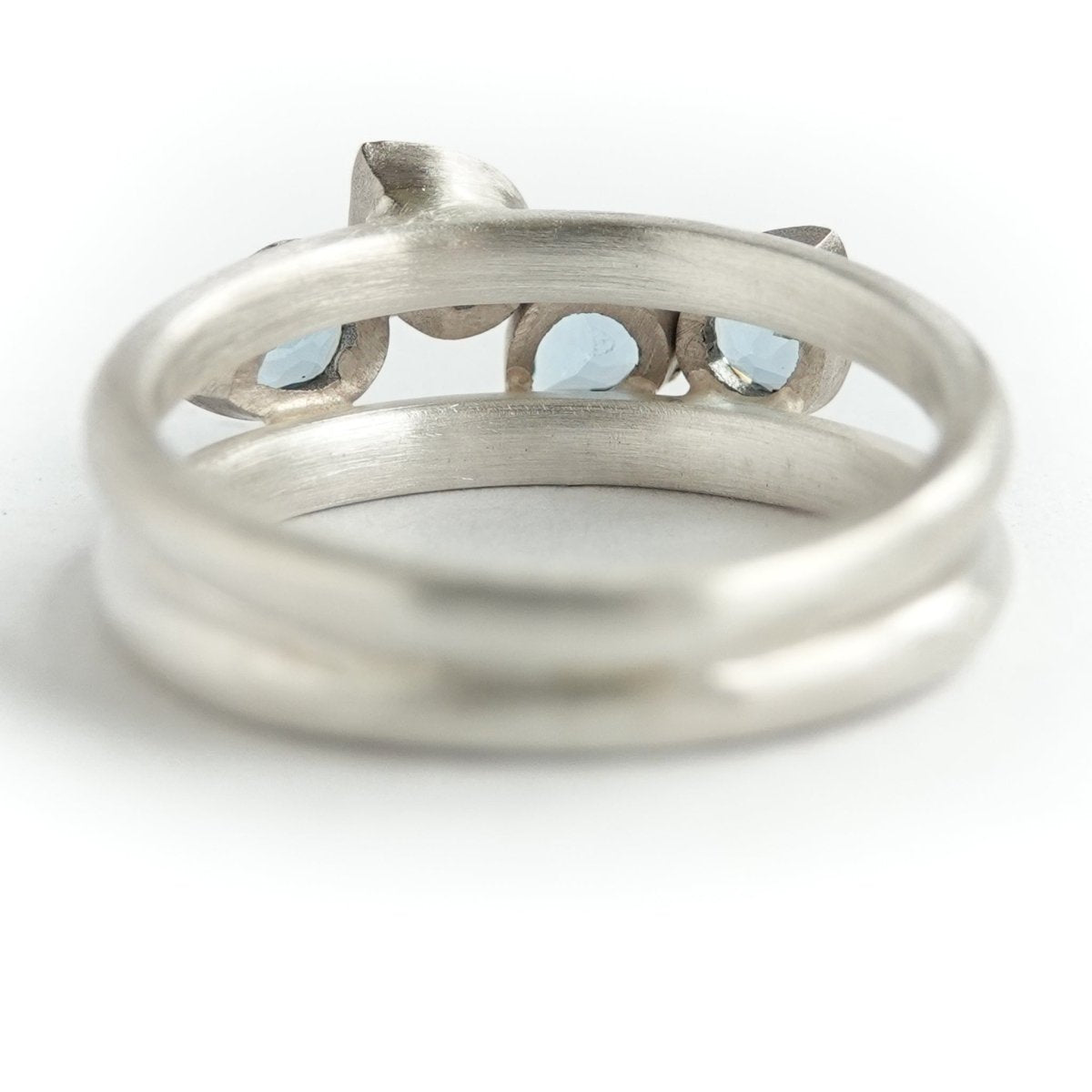 Contemporary silver and 18ct gold two band aquamarine ring by Sue Lane