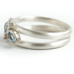 Contemporary silver and 18ct gold two band aquamarine ring by Sue Lane