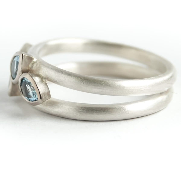 Contemporary silver and 18ct gold two band aquamarine ring by Sue Lane