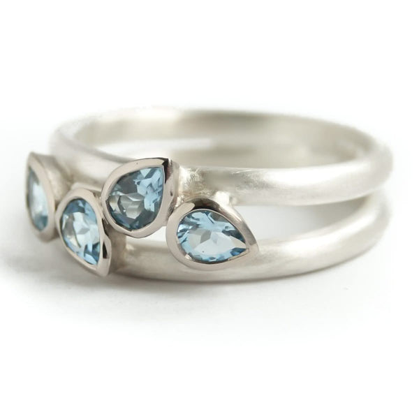 Contemporary silver and 18ct gold two band aquamarine ring by Sue Lane