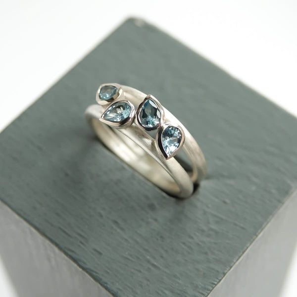 Contemporary silver and 18ct gold two band aquamarine ring by Sue Lane