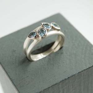 Contemporary silver and 18ct gold two band aquamarine ring by Sue Lane