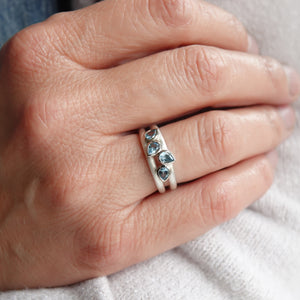 Contemporary silver and 18ct gold two band aquamarine ring by Sue Lane