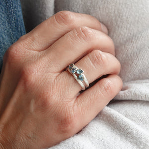 Contemporary silver and 18ct gold two band aquamarine ring by Sue Lane