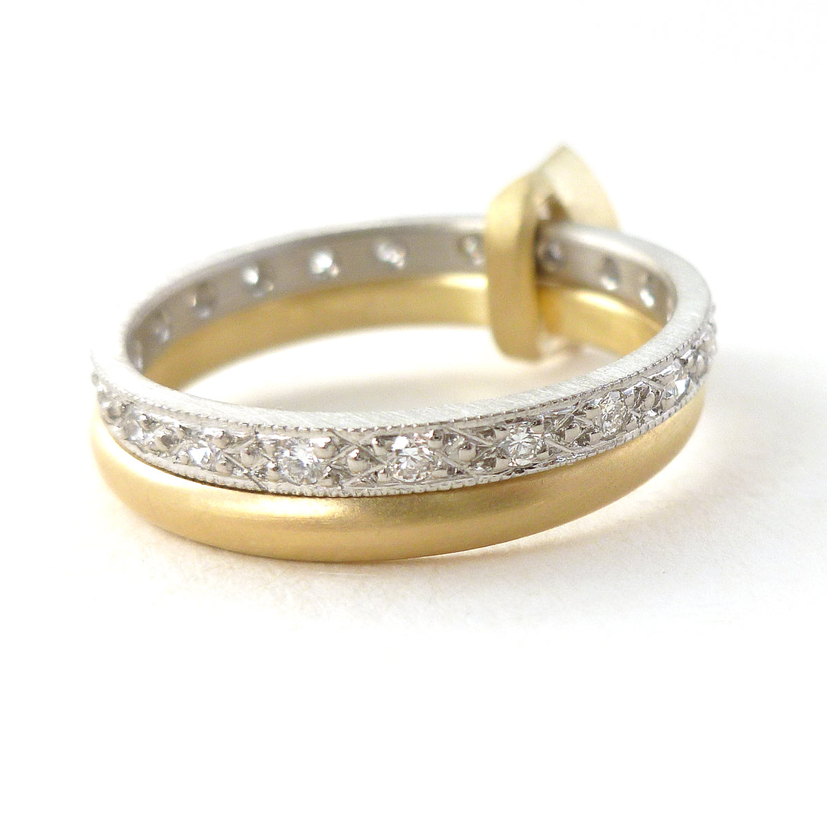 Platinum 18ct gold and marquise diamond ring, with pave set diamonds - contemporary.