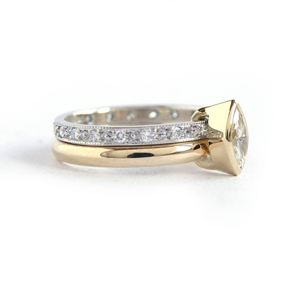 Platinum 18ct gold and marquise diamond ring, with pave set diamonds - contemporary.