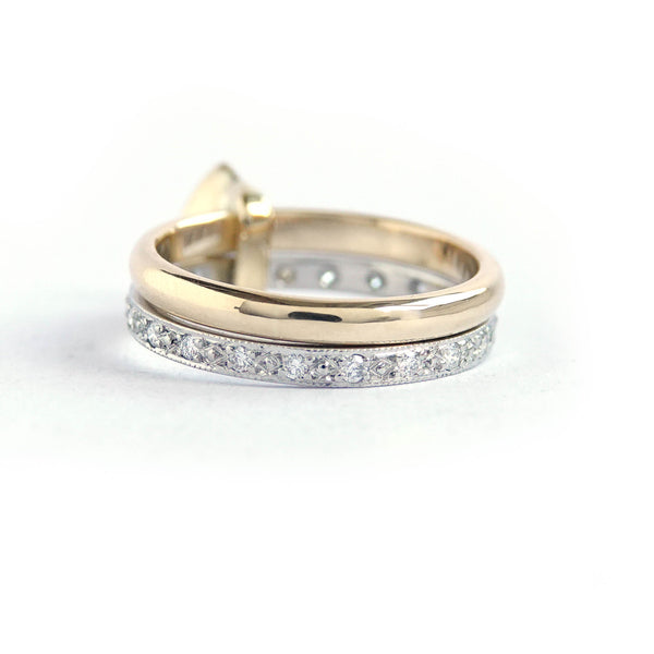 Platinum 18ct gold and marquise diamond ring, with pave set diamonds - contemporary.