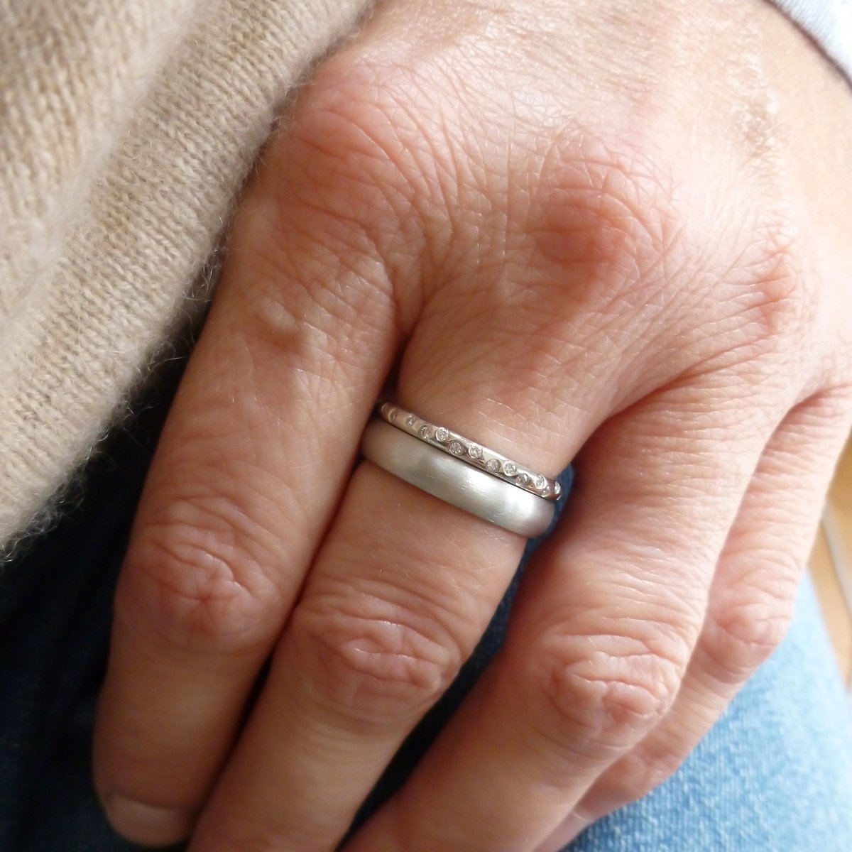 Platinum and diamond engagement, wedding or eternity ring