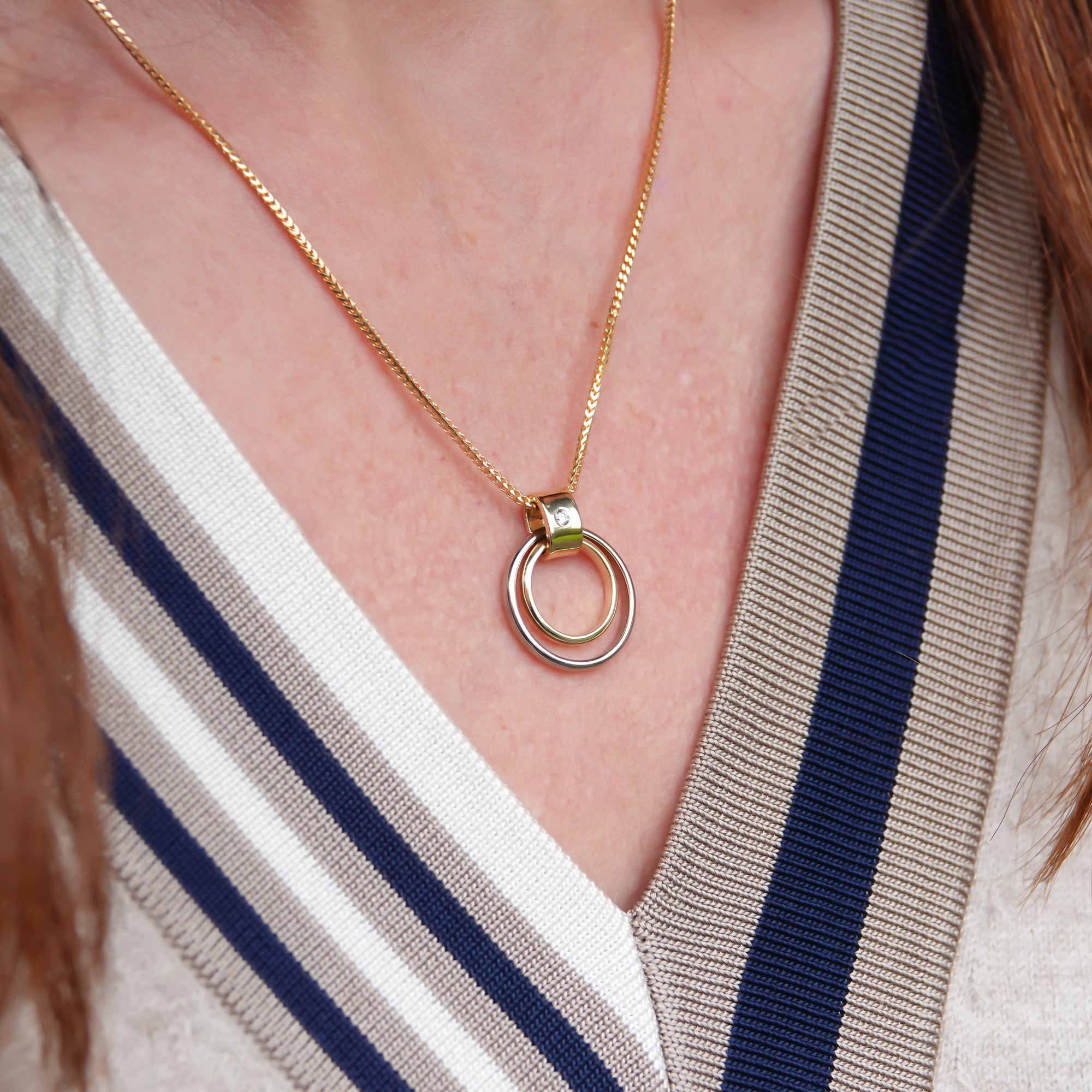 Silver 18ct Gold Diamond Necklace pendant contemporary bespoke handmade Sue Lane