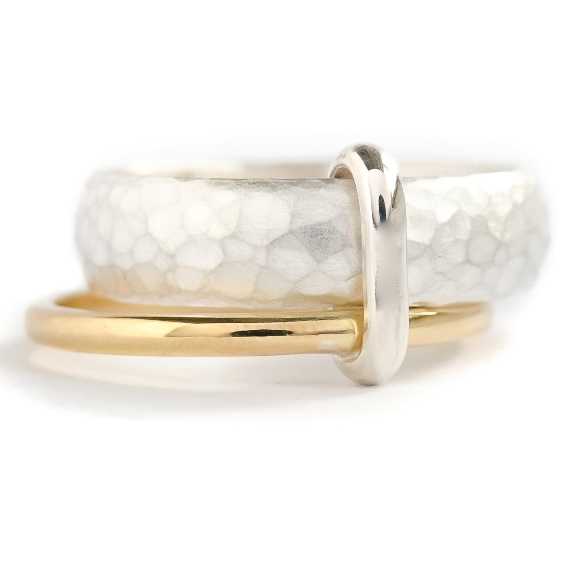 Silver and 18ct gold ring linked multi band contemporary wedding or engagement ring